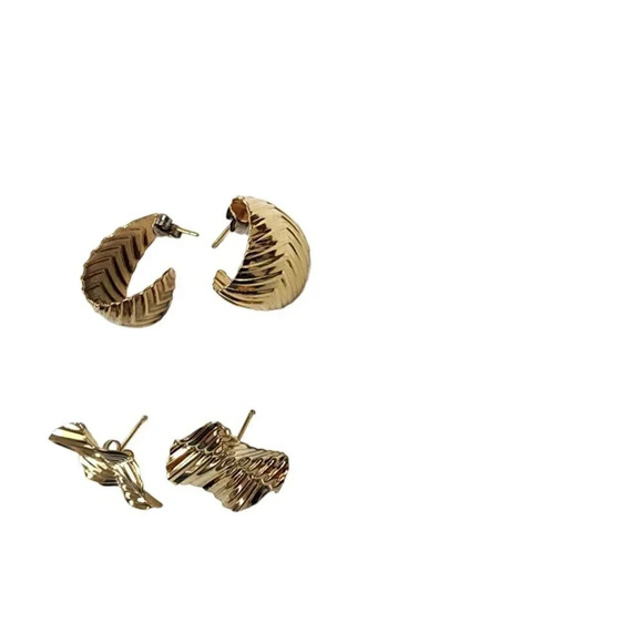 Vintage 60s-70s Textured Stud Earrings Set of Two Gold Tone - Picture 2 of 3